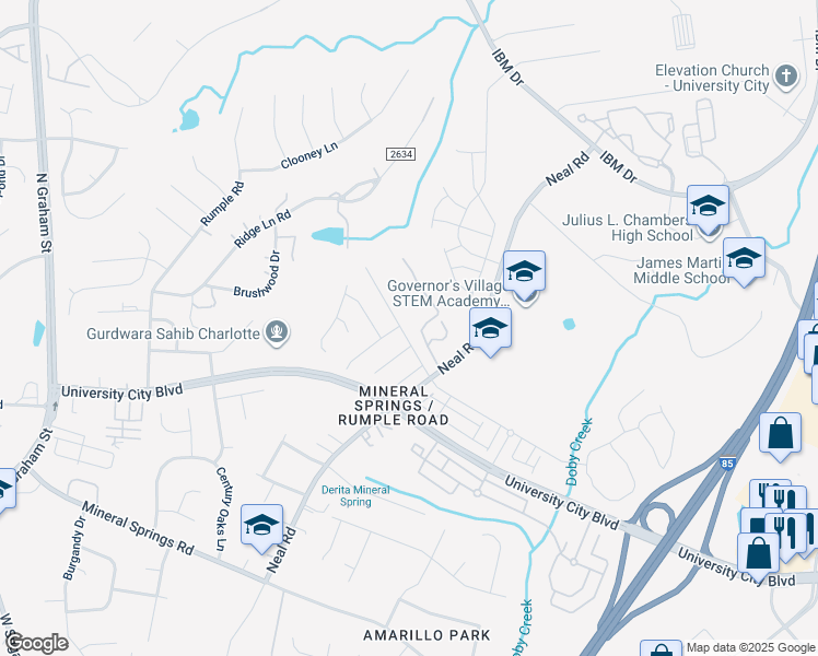 map of restaurants, bars, coffee shops, grocery stores, and more near 1416 Rumstone Lane in Charlotte