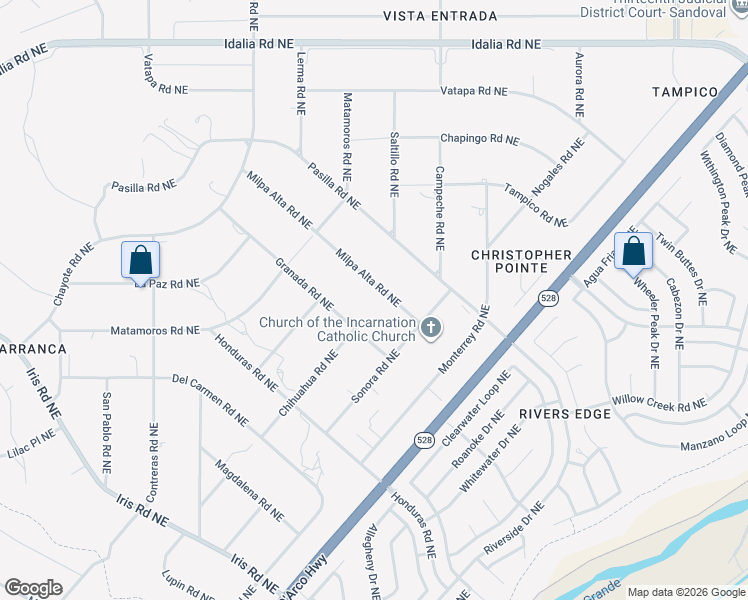 map of restaurants, bars, coffee shops, grocery stores, and more near 6720 Milpa Alta Road Northeast in Rio Rancho