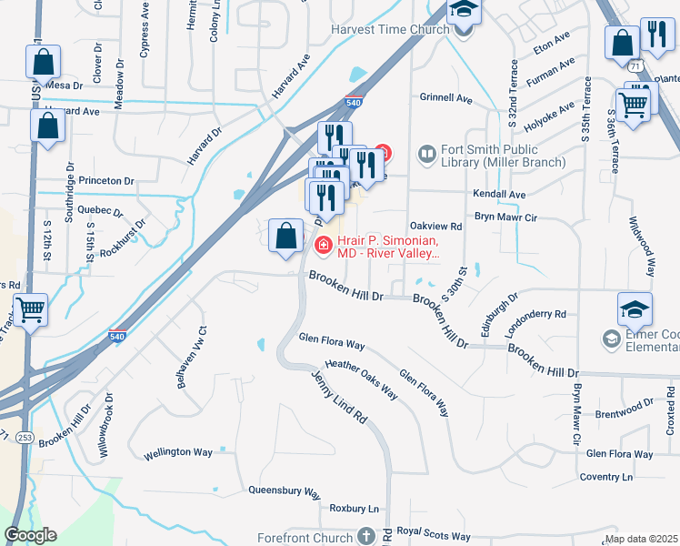 map of restaurants, bars, coffee shops, grocery stores, and more near 9100 Balachan Drive in Fort Smith