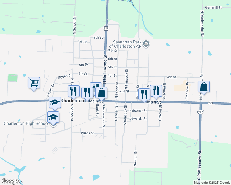 map of restaurants, bars, coffee shops, grocery stores, and more near 101 North Logan Street in Charleston