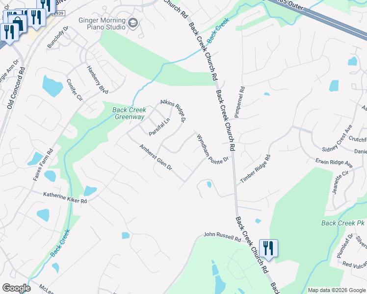 map of restaurants, bars, coffee shops, grocery stores, and more near 2706 Hartley Hills Drive in Charlotte