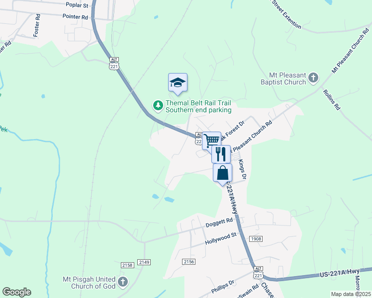 map of restaurants, bars, coffee shops, grocery stores, and more near 155 Fish Camp Road in Forest City