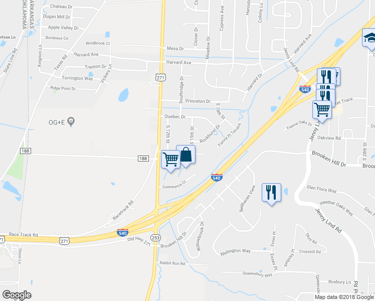 map of restaurants, bars, coffee shops, grocery stores, and more near 9104 South 15th Street in Fort Smith
