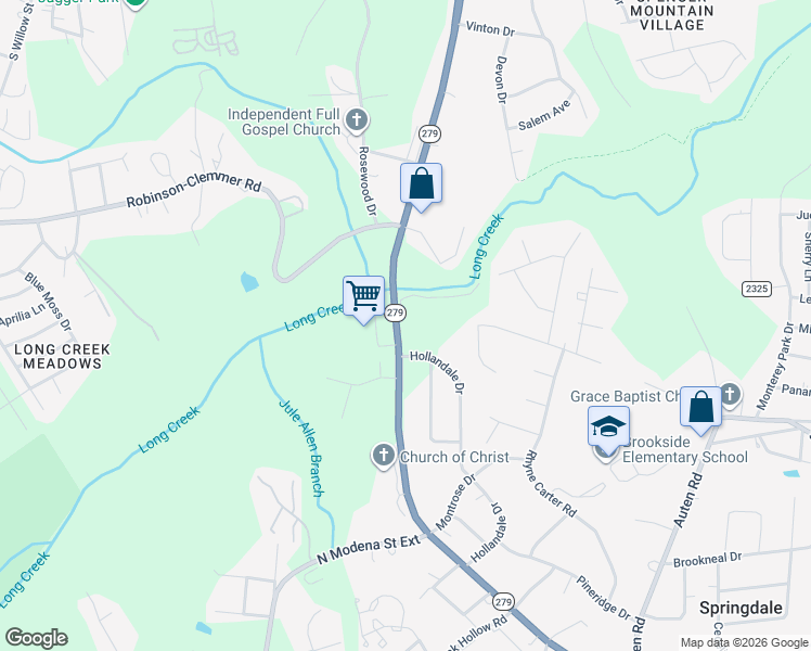 map of restaurants, bars, coffee shops, grocery stores, and more near 2230 North New Hope Road in Gastonia