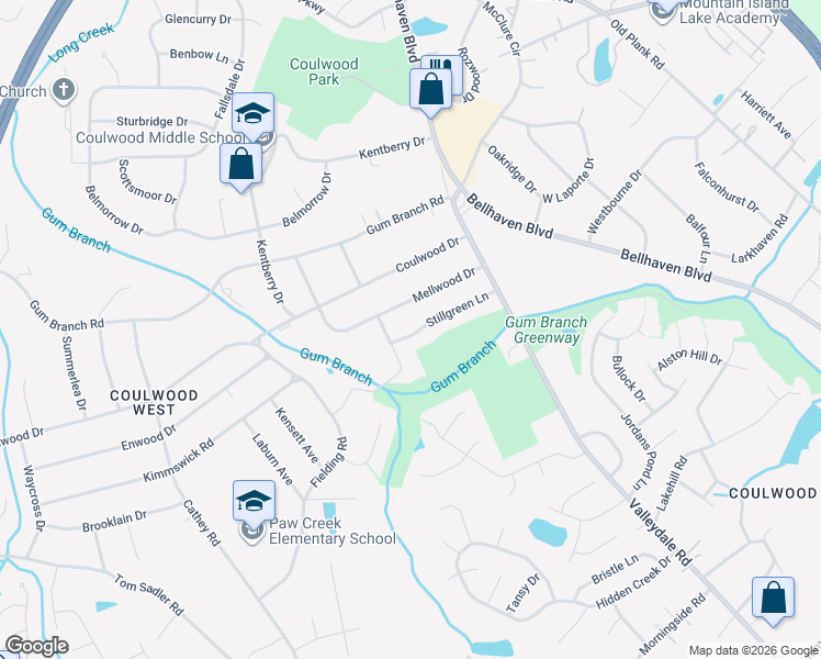 map of restaurants, bars, coffee shops, grocery stores, and more near 643 Stillgreen Lane in Charlotte