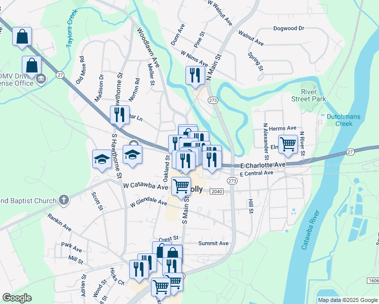 map of restaurants, bars, coffee shops, grocery stores, and more near 115 North Main Street in Mount Holly