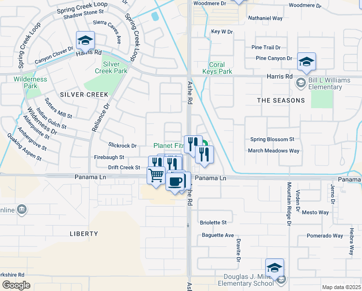 map of restaurants, bars, coffee shops, grocery stores, and more near 6201 Hawk Creek Drive in Bakersfield