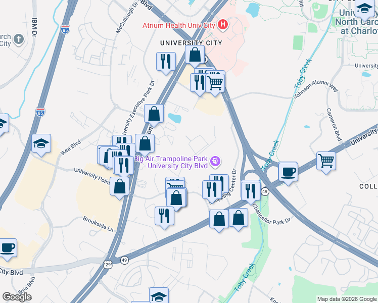 map of restaurants, bars, coffee shops, grocery stores, and more near 222 Pharr Street in Charlotte