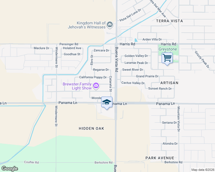 map of restaurants, bars, coffee shops, grocery stores, and more near 11405 Sangrado Drive in Bakersfield