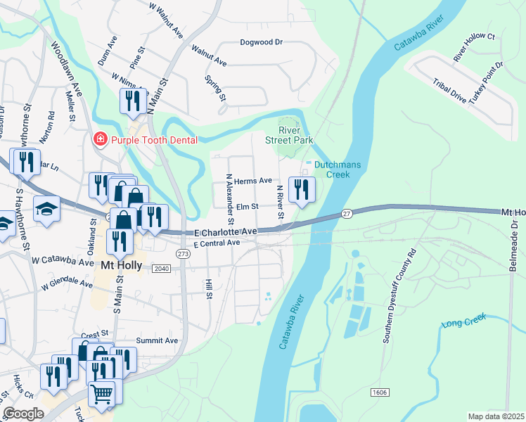 map of restaurants, bars, coffee shops, grocery stores, and more near 607e East Charlotte Avenue in Mount Holly