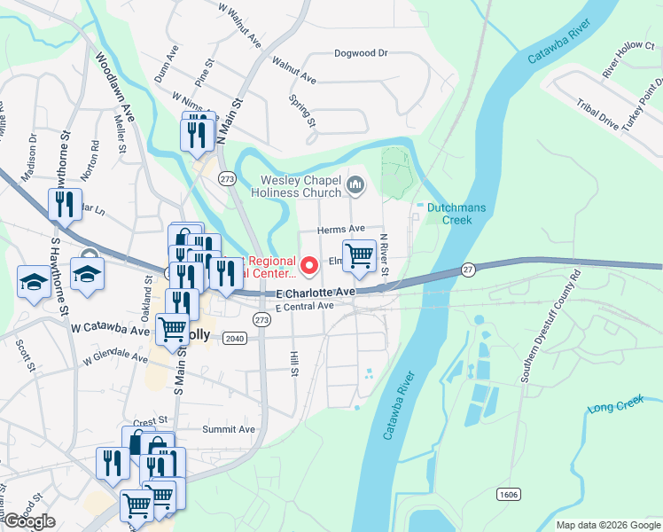 map of restaurants, bars, coffee shops, grocery stores, and more near 110 North Alexander Street in Mount Holly