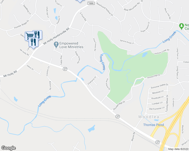 map of restaurants, bars, coffee shops, grocery stores, and more near 227 Chattaroy Drive in Charlotte