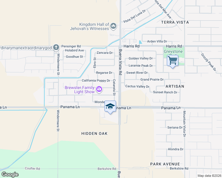 map of restaurants, bars, coffee shops, grocery stores, and more near 11414 Tagus Drive in Bakersfield
