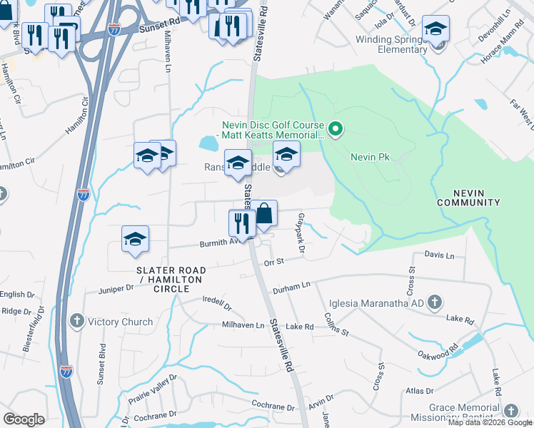 map of restaurants, bars, coffee shops, grocery stores, and more near 5708 Statesville Road in Charlotte