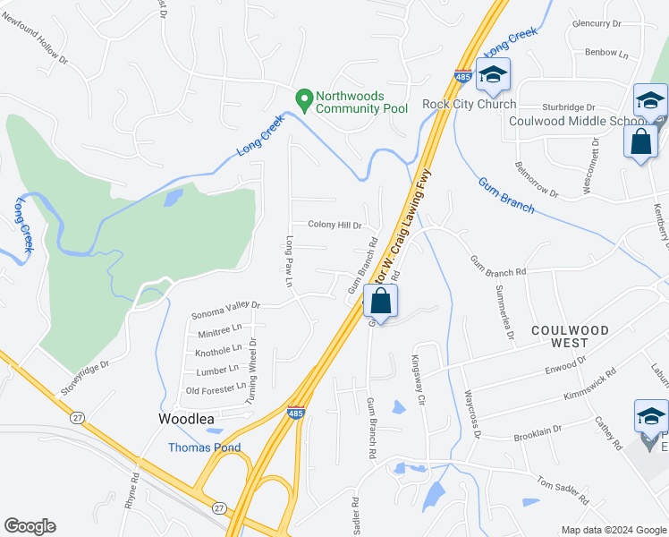 map of restaurants, bars, coffee shops, grocery stores, and more near 2100 Sebastiani Drive in Charlotte