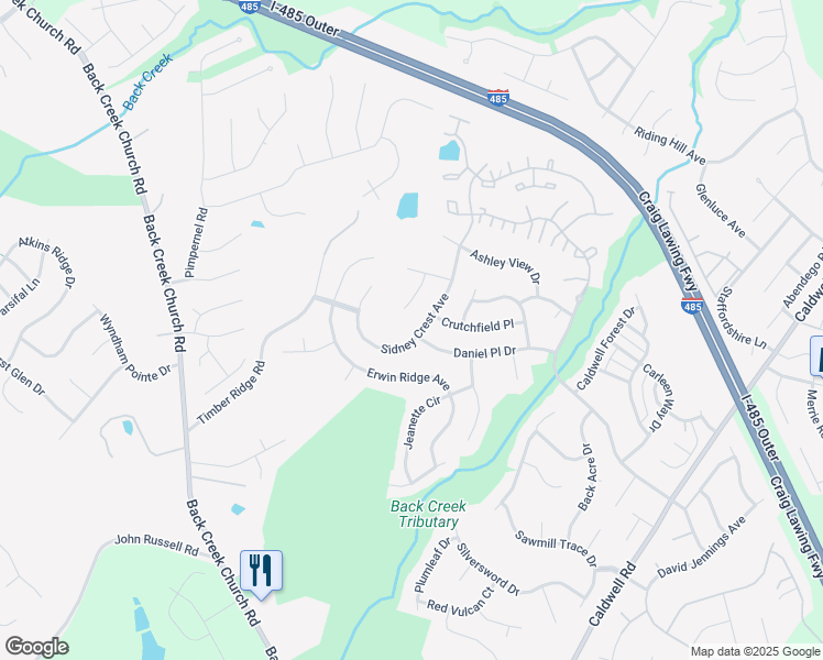 map of restaurants, bars, coffee shops, grocery stores, and more near 3306 Daniel Place Drive in Charlotte