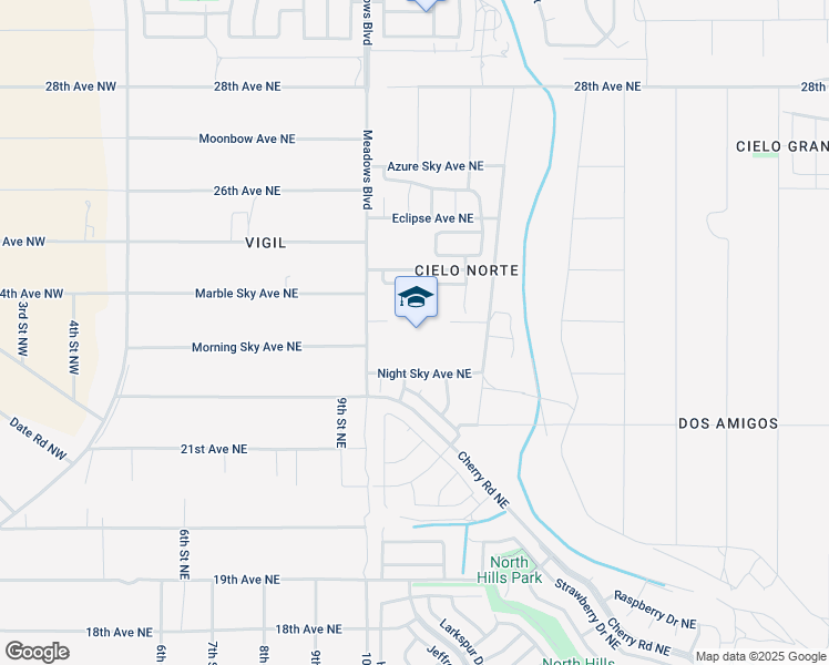 map of restaurants, bars, coffee shops, grocery stores, and more near 1001 Night Sky Avenue Northeast in Rio Rancho