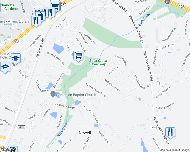 map of restaurants, bars, coffee shops, grocery stores, and more near 11208 Tristan Court in Charlotte