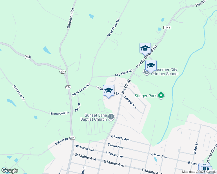 map of restaurants, bars, coffee shops, grocery stores, and more near 1000 Heather Court in Bessemer City