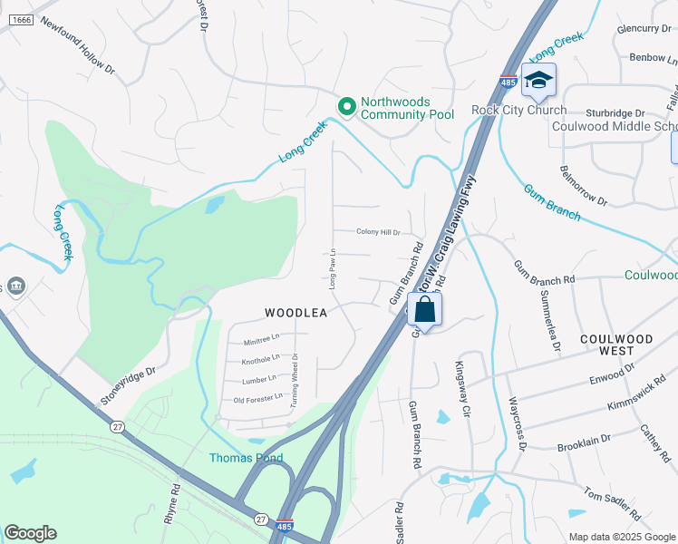 map of restaurants, bars, coffee shops, grocery stores, and more near 1505 Long Paw Lane in Charlotte