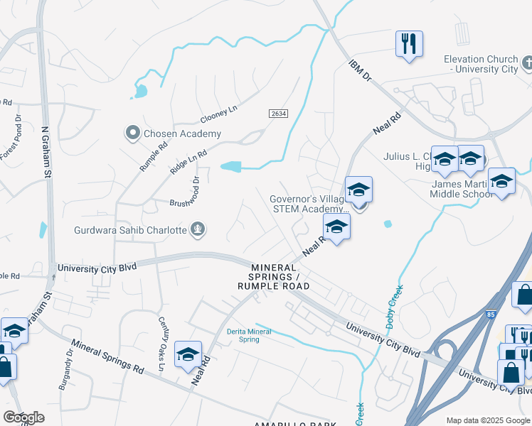 map of restaurants, bars, coffee shops, grocery stores, and more near in Charlotte