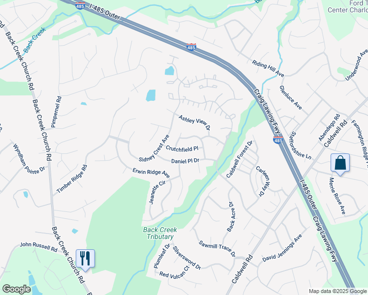 map of restaurants, bars, coffee shops, grocery stores, and more near 3407 Crutchfield Place in Charlotte