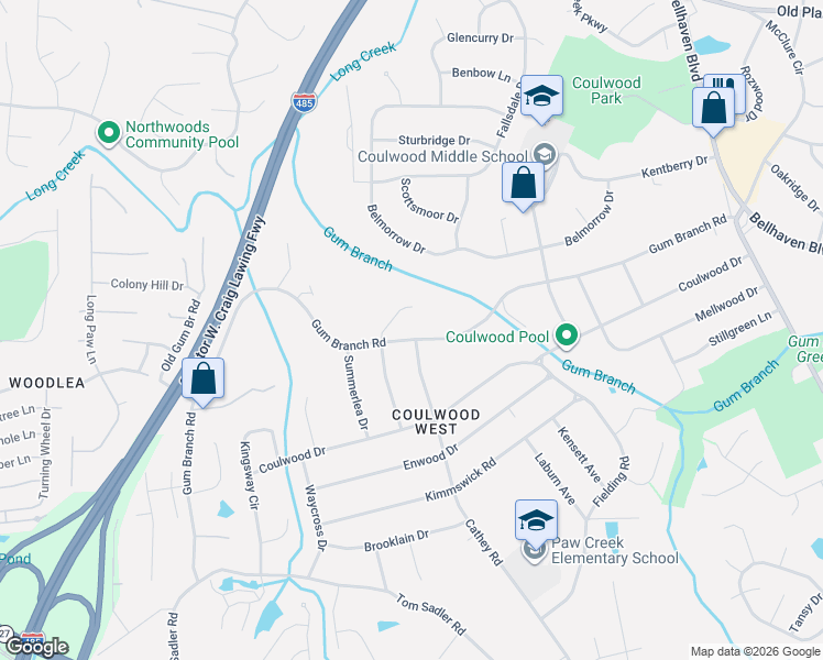 map of restaurants, bars, coffee shops, grocery stores, and more near 313 Woodlynn Drive in Charlotte
