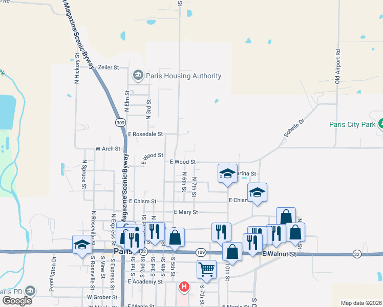 map of restaurants, bars, coffee shops, grocery stores, and more near 900 North 7th Street in Paris