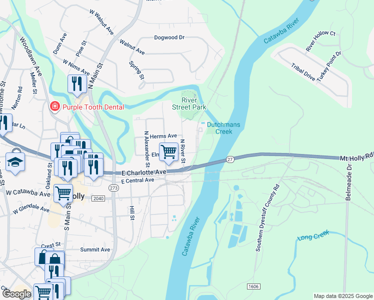 map of restaurants, bars, coffee shops, grocery stores, and more near 200 River Street in Mount Holly