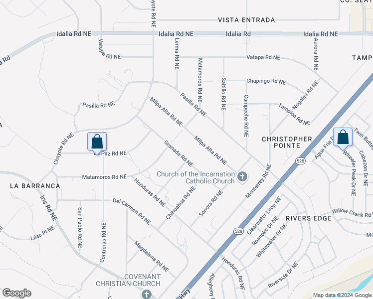 map of restaurants, bars, coffee shops, grocery stores, and more near 6613 Granada Road Northeast in Rio Rancho