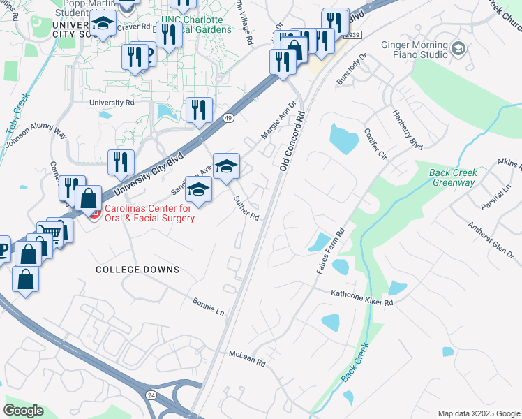 map of restaurants, bars, coffee shops, grocery stores, and more near in Charlotte