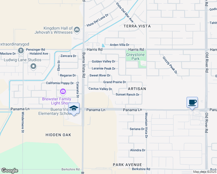 map of restaurants, bars, coffee shops, grocery stores, and more near 10914 Cactus Valley Drive in Bakersfield