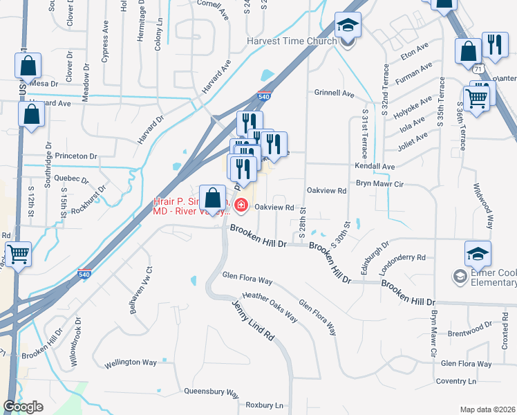 map of restaurants, bars, coffee shops, grocery stores, and more near 8901 Jenny Lind Road in Fort Smith