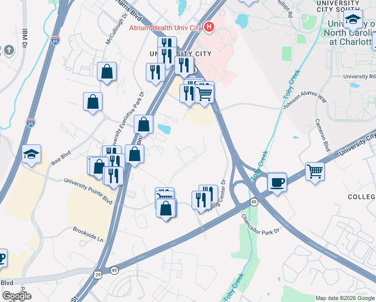 map of restaurants, bars, coffee shops, grocery stores, and more near 8327 Russell Road in Charlotte