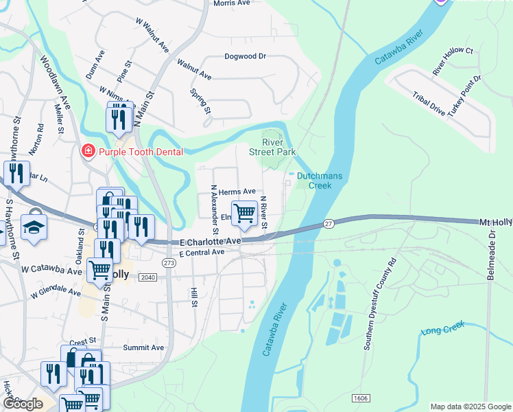 map of restaurants, bars, coffee shops, grocery stores, and more near 209 River Street in Mount Holly