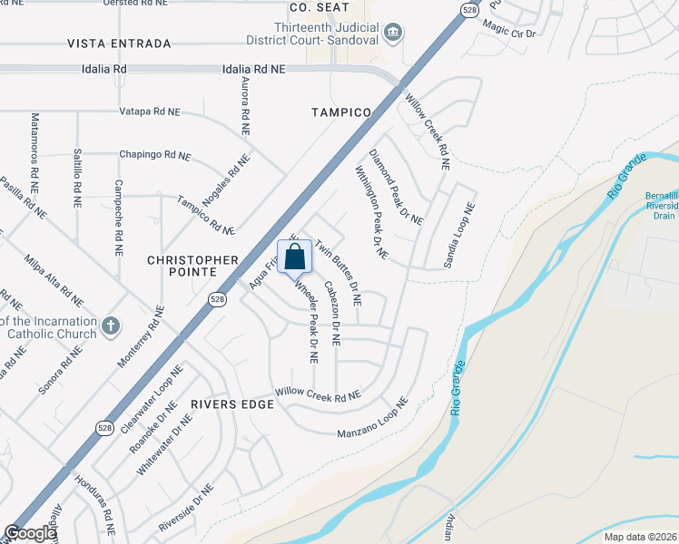 map of restaurants, bars, coffee shops, grocery stores, and more near 2533 Twin Buttes Drive Northeast in Rio Rancho