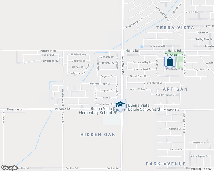 map of restaurants, bars, coffee shops, grocery stores, and more near 11501 California Poppy Drive in Bakersfield