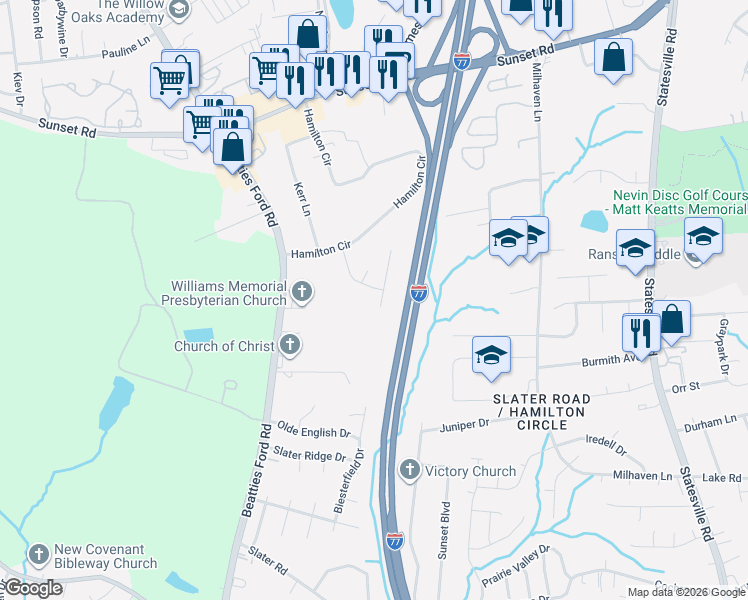 map of restaurants, bars, coffee shops, grocery stores, and more near in Charlotte