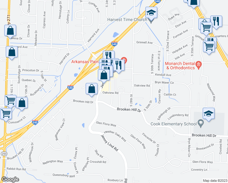 map of restaurants, bars, coffee shops, grocery stores, and more near in Fort Smith