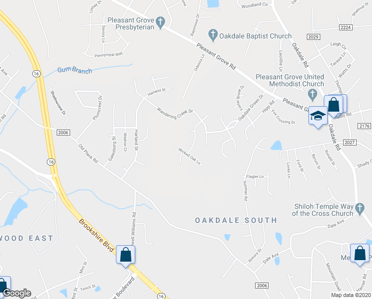 map of restaurants, bars, coffee shops, grocery stores, and more near 6710 Wicked Oak Lane in Charlotte