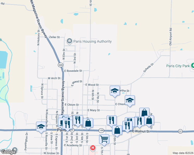 map of restaurants, bars, coffee shops, grocery stores, and more near 900 North 7th Street in Paris