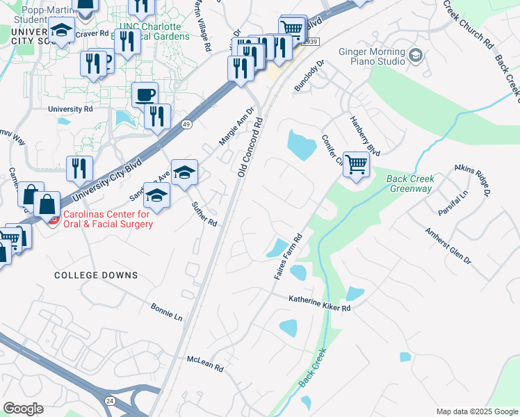 map of restaurants, bars, coffee shops, grocery stores, and more near 1526 Jeffrey Bryan Drive in Charlotte