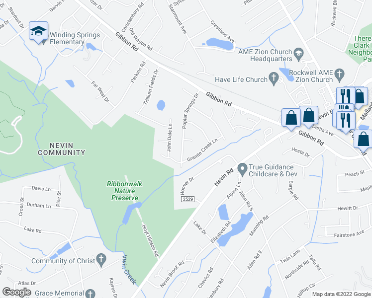 map of restaurants, bars, coffee shops, grocery stores, and more near 3415 Stonebrook Court in Charlotte