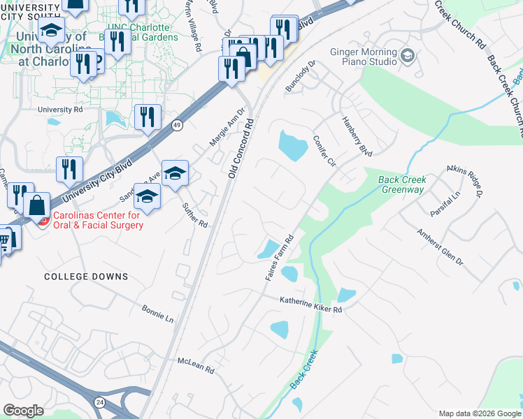 map of restaurants, bars, coffee shops, grocery stores, and more near 1531 Jeffrey Bryan Drive in Charlotte