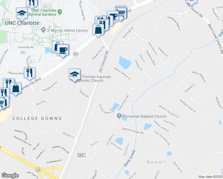 map of restaurants, bars, coffee shops, grocery stores, and more near 1531 Jeffrey Bryan Drive in Charlotte