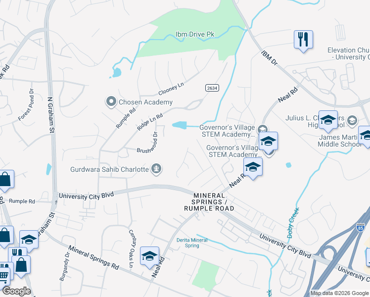 map of restaurants, bars, coffee shops, grocery stores, and more near 7427 Balancing Rock Court in Charlotte