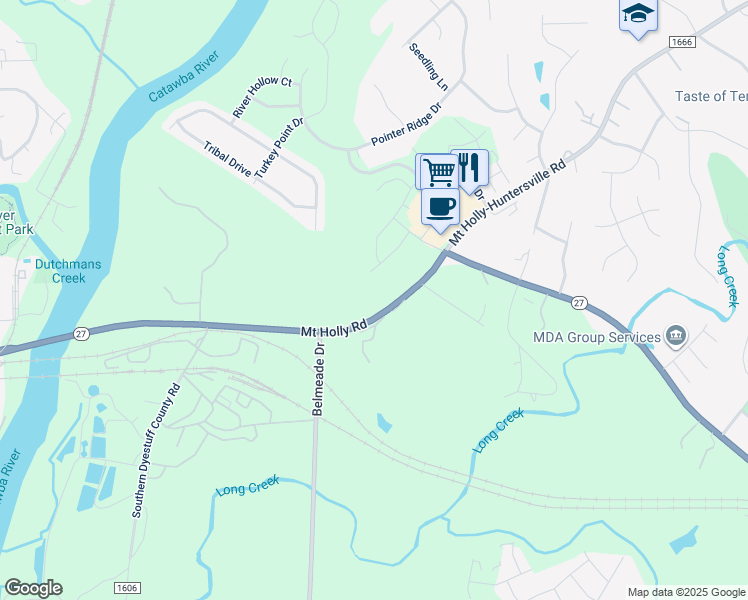 map of restaurants, bars, coffee shops, grocery stores, and more near 11300 Mount Holly Road in Charlotte
