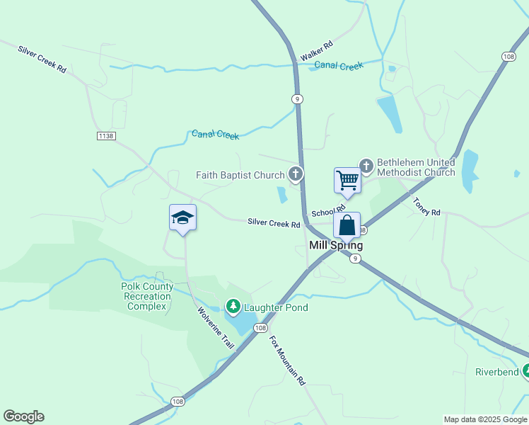 map of restaurants, bars, coffee shops, grocery stores, and more near 144 Silver Creek Road in Mill Spring