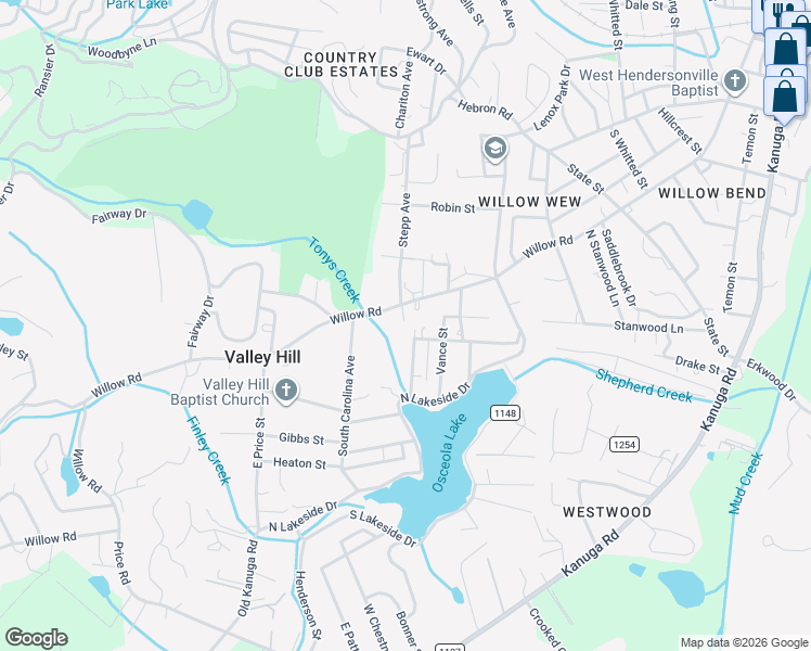 map of restaurants, bars, coffee shops, grocery stores, and more near 115 Blazing Valley Lane in Hendersonville