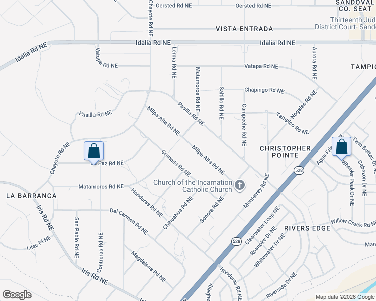 map of restaurants, bars, coffee shops, grocery stores, and more near 6609 Milpa Alta Road Northeast in Rio Rancho